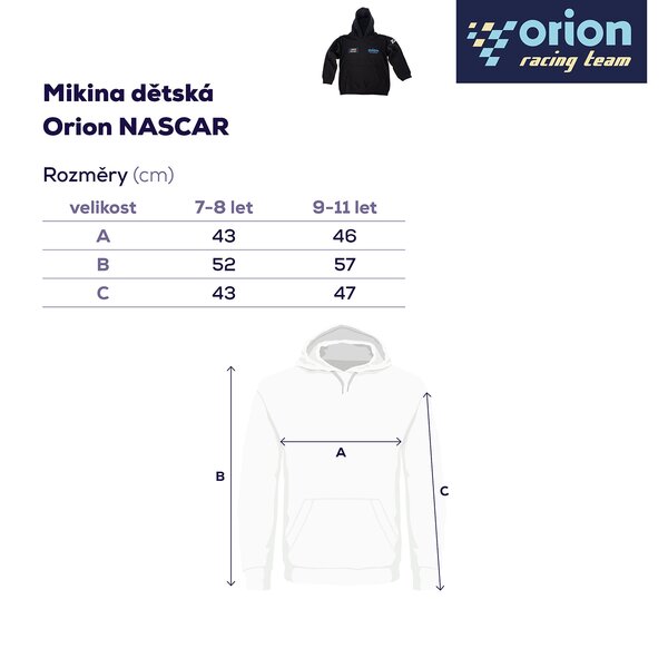 Mikina dětská s kapucí Orion NASCAR vel. 7-8 let